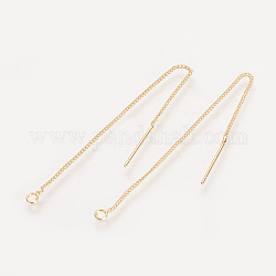 Brass Stud Earring Findings, Ear Threads, Nickel Free, Real 18K Gold Plated, 82~85x1mm, Pin: 0.5mm