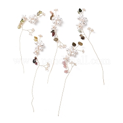 Perle di semi di vetro, ramo avvolto in filo di ottone dorato con tormalina naturale, ornamento floreale in finta perla in ABS, per la scultura dell'albero di filo fai da te, bonsai di perline, 135~150x30~35x8~9mm