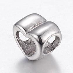 304 perline europei in acciaio inox, perline con foro grande, cuore, colore acciaio inossidabile, 10x11x8mm, Foro: 5 mm