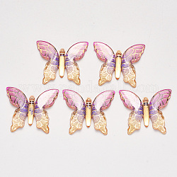 Colgantes de acrílico transparentes, Con fondo chapado, mariposa, rojo violeta medio, 34x39x5.5mm, agujero: 1.2 mm
