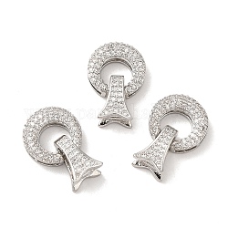 Brass Micro Pave Clear Cubic Zirconia Fold Over Clasps, Ring, Platinum, Ring: 12.5x4mm, Hole: 3.7x0.7mm; Clasps: 11x7x5.8mm, Hole: 2x0.7mm