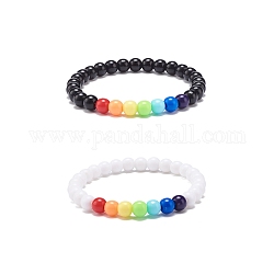 2 pièces 2 couleurs ensemble de bracelets extensibles en perles rondes en acrylique pour les enfants, colorées, diamètre intérieur: 1-3/4 pouce (4.4 cm), 1 pc / couleur