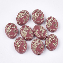 Plating Acrylic Beads, Metal Enlaced, Oval with Woman, Pale Violet Red, 17.5~18x13x6mm, Hole: 1.8mm, about 580pcs/500g