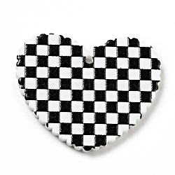 Pendentifs acryliques imprimés, coeur avec motif tartan, noir, 26x31.5x2mm, Trou: 1.5mm