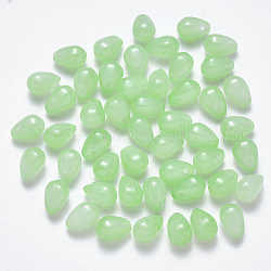 Charms in vetro di giada imitazione, lacrima, verde chiaro, 9x6x6mm, Foro: 1 mm