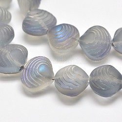 Galvanoplastie dépoli perles de coquillage de fils de verre, arc-en-ciel plaqué, lavande, 12x14.5x10mm, Trou: 1mm, Environ 32 pcs/chapelet, 16 pouce