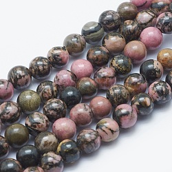 Chapelets de perles en rhodonite naturelle, ronde, 8mm, Trou: 2mm, Environ 48 pcs/chapelet, 15.3 pouce