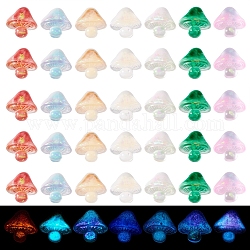 70 cabochons en résine lumineuse champignon 7 couleurs., avec des paillettes scintillantes, brillent dans le noir, pour les femmes accessoires de décoration nail art, couleur mixte, 9x9.5x3.5mm, 10 pcs / couleur