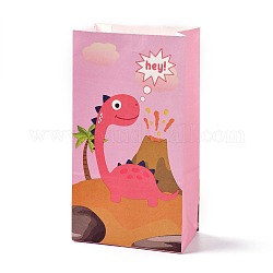 Sacs en papier kraft, pas de poignée, sac de friandises emballé pour les anniversaires, les douches de bébé, rectangle avec motif dinosaure, rose chaud, 24x13x8.1 cm