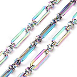 Revestimiento iónico (ip) 304 cadenas figaro de acero inoxidable, sin soldar, con carrete, color del arco iris, ovalada: 14x5x1 mm, anillo: 4x1.5 mm, aproximadamente 32.8 pie (10 m) / rollo
