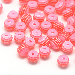 Perles de résine à rayures transparentes, ronde, rouge-orange, 8mm, Trou: 1.6~2mm