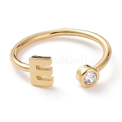 Латунные кольца из манжеты с прозрачным цирконием, открытые кольца, долговечный, реальный 18k позолоченный, letter.e, размер США 6, внутренний диаметр: 17 мм
