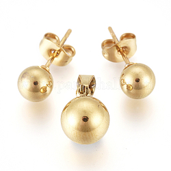 304 Stainless Steel Jewelry Sets, Ball Stud Earrings and Pendants, with Ear Nuts, Golden, 10mm, Hole: 5mm, 17mm, pin: 1mm