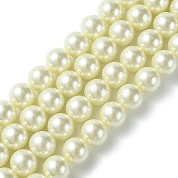 Hebras redondas de perlas de vidrio teñido ecológico, Grado A, cordón de algodón rosca, crema, 12mm, agujero: 0.7~1.1 mm, aproximamente 34 pcs / cadena, 15 pulgada
