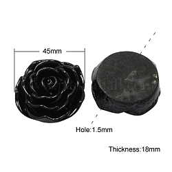 Смола цветок роза шарики, чёрные, 45x18 мм, отверстие : 1.5 мм