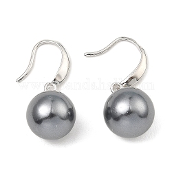 Boucles d'oreilles pendantes à perles rondes en perles de coquillage, boucles d'oreilles 925 argent sterling rhodié, Platine plaqué réel, 29x12~12.5mm