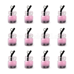 Стеклянные подвески для бутылок, со смолой внутри и железными находками, имитация пузырчатого чая / чай с молоком боба, розовые, 20~25x11~14x11 мм, отверстие : 1.8 мм