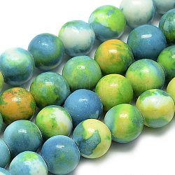 Synthetic Ocean White Jade Beads Strands, Dyed, Round, Dodger Blue, 8~9mm, Hole: 1mm, about 48pcs/strand, 16.3 inch