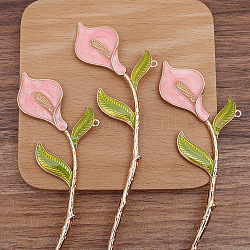 Legierung Emaille Blume Haarstäbchen, mit Schleife, langlebig plattiert, Haarschmuck für Frauen, rosa, 178x40 mm