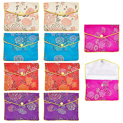 Nbeads 10шт 5 цвета вышивка дамасской ткани мешочки, с кнопкой и молнией, небольшие подарочные пакеты для украшений, разноцветные, 10.2x12.5 см, 2 шт / цвет