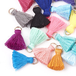 Polycotton(Polyester Cotton) Tassel Pendant Decorations, with Iron Findings, Light Gold, Mixed Color, 20~30x7~8mm, Hole: 5mm