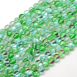 Synthetic Moonstone Beads Strands, Dyed, Holographic Beads, Half AB Color Plated, Round, Spring Green, 6mm, Hole: 1mm, about 64pcs/strand, 15 inch