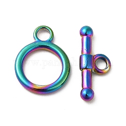 Placcatura ionica (ip) 304 fermagli a ginocchiera in acciaio inossidabile, anello, colore arcobaleno, Anello: 15.5x12x2 mm, Foro: 2 mm, bar: 17x7x3 mm, Foro: 2.5 mm