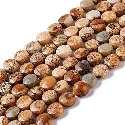 Chapelets de perles en jaspe avec images naturelles, facette, plat rond, 6~7x4mm, Trou: 1mm, Environ 59 pcs/chapelet, 14.96'' (38 cm)
