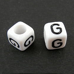 Letter Acrylic European Beads, Horizontal Hole, Cube, Letter.G, 10x10x10mm, Hole: 3.5~4mm, about 598pcs/500g
