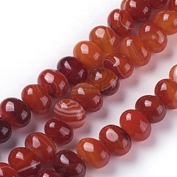 Hebras de cuentas de ágata con bandas naturales teñidas, oval, rojo naranja, 11~12x8.5~9.5mm, agujero: 1.2 mm, aproximamente 41 pcs / cadena, 14.6 pulgada (37.1 cm)