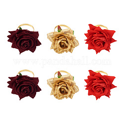 Elecrelive 6pcs 3 anneaux de serviette en corde en alliage de style, avec une fleur de rose artificielle en plastique, ornement porte-serviette, accessoires quotidiens de restaurant, couleur mixte, 2 pièces / style