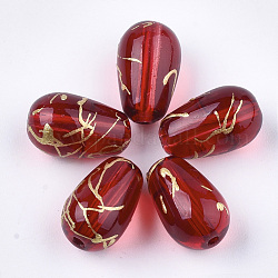 Perle di vetro trafila, lacrima, rosso, 13x8mm, Foro: 1 mm