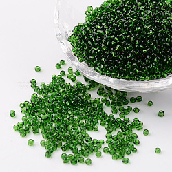 12/0 Perlas de semillas de vidrio, transparente, redondo, verde oscuro, 2mm, agujero: 1 mm, aproximamente 3100 unidades / 50 g