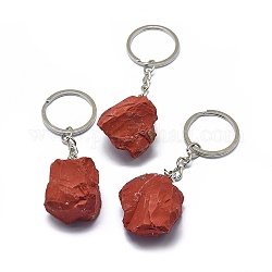 Porte-clés en jaspe rouge naturel, avec des chaînes en fer et des porte-clés en alliage, pépites, 89~97mm