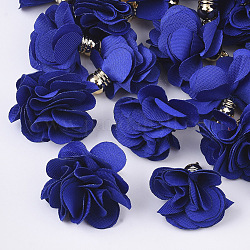 Decoraciones colgantes de tela, con fornituras de acrílico, flor, azul oscuro, 25~30x28~35mm, agujero: 2 mm