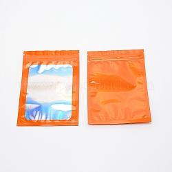 Bolsas láser de plástico con cierre de cremallera rectangular, Con ventana transparente, bolsas resellables, naranja oscuro, 15x10.5x0.02 cm