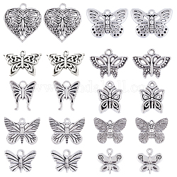 Sunnyclue 80 pz 10 stili fascini in lega di stile tibetano, farfalla, argento antico, 12~23x15.5~25x1.5~2mm, Foro: 1.4~2.5 mm, 8pcs / style
