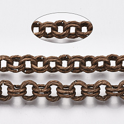 Iron Rolo Chains, Double Link Chains, Unwelded, with Spool, Textured, Red Copper, Link: 9x1.5mm, about 39.37 Feet(12m)/roll