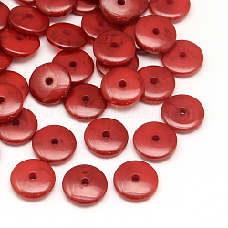 Perles en résine, plat rond, rouge, 12x2.6~3mm, Trou: 2mm