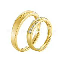 Shegrace popolare regolabile 925 paio di anelli in argento sterling, con zirconi cubici aaa di grado chiaro, oro, taglia 7 e taglia 10, diametro interno: 17 mm e 21 mm