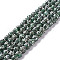 Natürliche grüne Calcit-Perlenstränge, mit Zinklegierungslinie, Runde, 8 mm, Bohrung: 1.2 mm, ca. 50~51 Stk. / Strang, 15.94'' (40.5 cm)