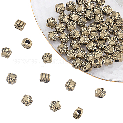 Tibetische Stil Legierung Großlochperlen, Pfotenabdruck, Antik Bronze, 11x11x8 mm, Bohrung: 5 mm, 60 Stück / Karton
