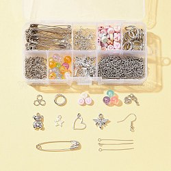 Kit de fabrication de boucles d'oreilles broche épingle à nourrice bricolage, y compris les épingles de sûreté en fer et les crochets de boucle d'oreille, pendentifs en alliage coeur et étoile et abeille, Perles acryliques de lettre, couleur mixte