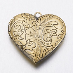 Colgantes de latón medallón, corazón, cepillado de bronce antiguo, 29x29x7mm, agujero: 2 mm