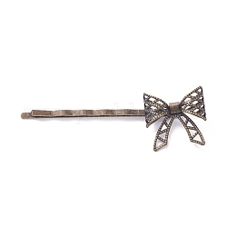 Capelli di ferro bobby pin, con accessori di ottone, bowknot, placcato di lunga durata, bronzo antico, 62x11mm, bowknot: 20x20 mm