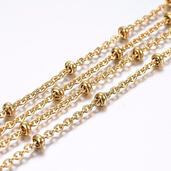 304 Stainless Steel Cable Chains, Satellite Chains, Decorative Chains, Rondelle Beads, Soldered, Golden, 2.5x2x0.5mm