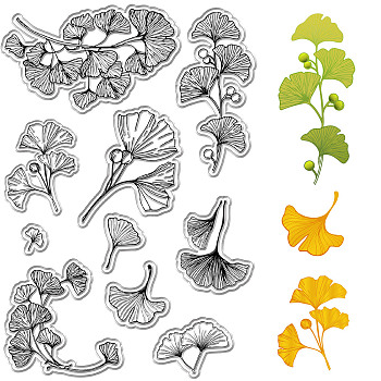 CRASPIRE Ginkgo Leaf Clear Stamps Leaves Plant Spring Autumn Reusable Retro Transparent Silicone Stamp Seals for Holiday Card Making Decor DIY Scrapbooking Supplies Album Decoration Craft DIY-WH0439-0215