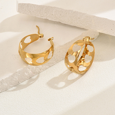 Серьги-кольца в форме полых сердец из нержавеющей стали CX7773-1