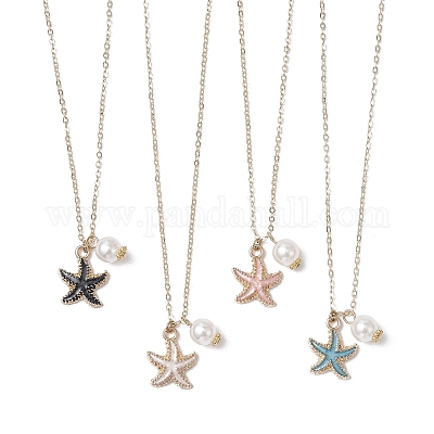 Летние пляжные ожерелья с подвесками из сплава морской звезды и пластика ABS с имитацией жемчуга NJEW-JN05268-1