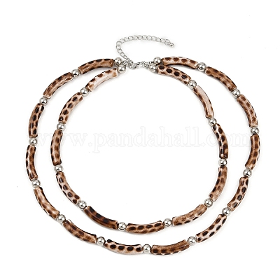Пластиковые и смоляные изогнутые трубчатые двухслойные ожерелья с принтом под леопардовую кожу для женщин NJEW-Q038-01A-1